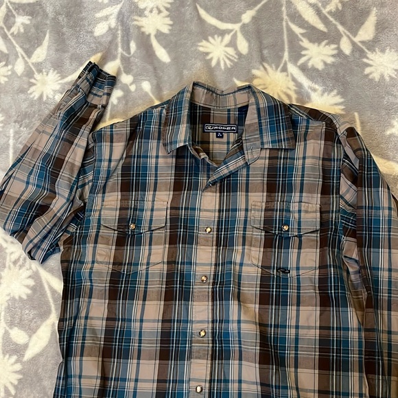Roper Western Shirt Brown/ Blue Plaid  Print Snap Up  Sz XL Boys - Picture 2 of 12